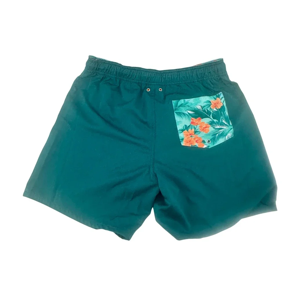 Robert Graham Swim Trunks Mens Large Teal Solid Floral Pocket Regular Fit New